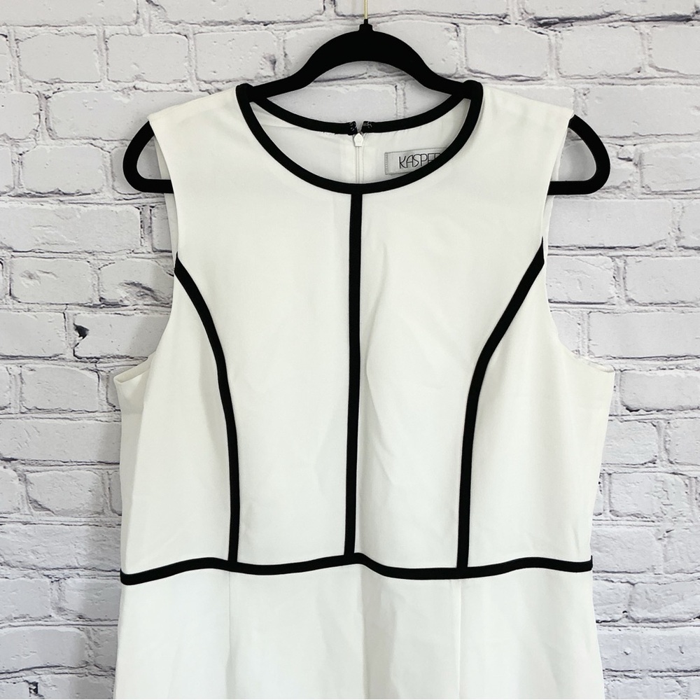 New Kasper White Black Career Dress Sheath Jewel Neck Zip Size 16 - Picture 3 of 7